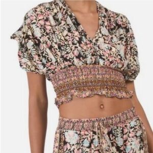 Rachel Zoe Floral Smocked Crop Top Size S NWT
